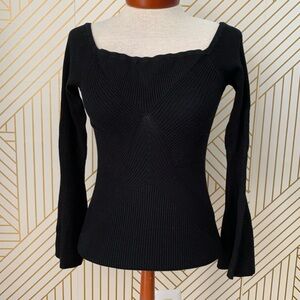 GUESS Y2K Ribbed knit geometric boat neck bell sleeve Sweater S black 2000s 90s
